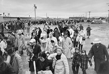 Hundreds of Japanese-Americans at one of several concentrations camps during World War Two