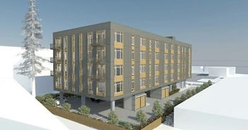 from OregonLive.com, rendering of proposed apartment building for low income families.
