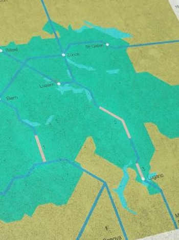 Tunnel map shows two tunnels that go miles into the alps before they reach a passable area on the surface.
